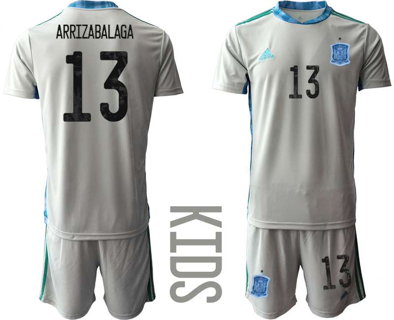 Youth 2021 European Cup Spain grey goalkeeper #13 Soccer Jersey->spain jersey->Soccer Country Jersey